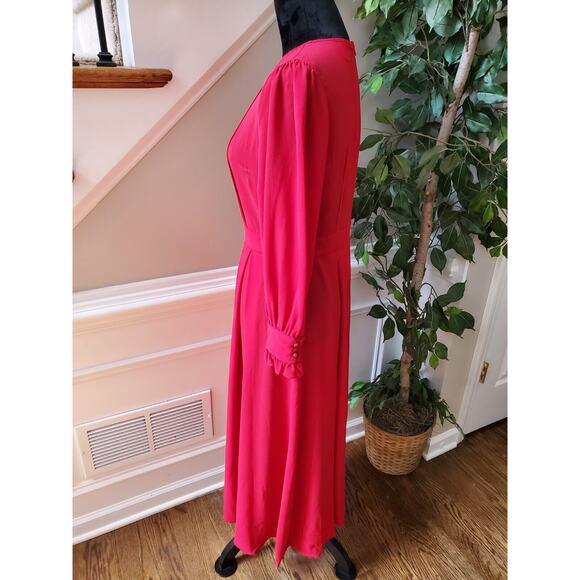 Women's Solid Red Polyester Round Neck Long Sleeve Knee Length Dress Size Small - Picture 8 of 14